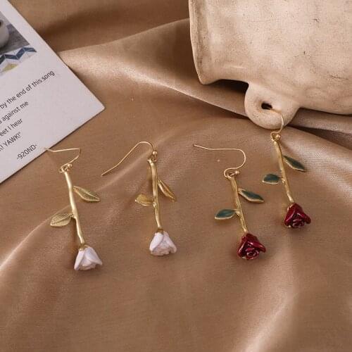New Bohemia Enamel Roses Drop Earrings for Women Vintage Contracted Decorous Delicate Flowers Lovely Tassel Earrings Jewelry