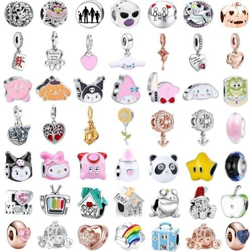 New Fashion Charm Original Frog Panda Nipple Rose Flower Beads Suitable for Original Pandora Ladies Bracelet Jewelry Gift