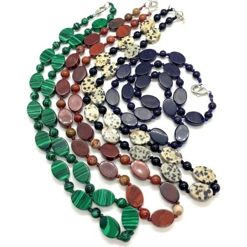 Oval Natural Stone Bead Handmade Necklace Bracelet Spotted Stone Tiger Eye Stone Flat Bead Fashion Necklace 10x14mm