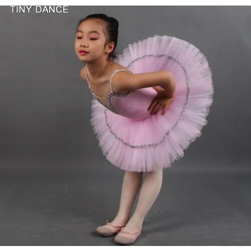 Light Pink Rehearsal Tutu for Girls Ballet Dance Tutu Spandex Bodice with Layers of Pleated Tulle Ballet Pancake Tutus PLL008