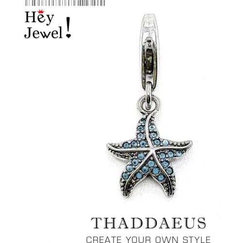 925 Sterling Silver Blue Starfish Charm Pendants fit Bracelet Fashion Gift for Jewelry Accessories Maritime Flair Aplenty