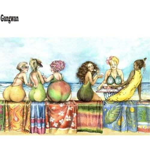 Full Square/Round Drill 5D DIY Diamond Painting"Beach fat lady" 3D Diamond Embroidery Dame rhinestone pattern Cross Stitch decor