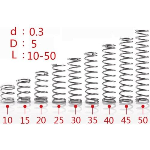 304 stainless steel spring small spring compression spring wire diameter 0.3 * 5* 5/10/15/20/25/30/35/40/45/50mm