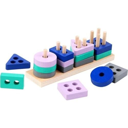 Educational Toys Mini Size Wooden Montessori Toy Building Blocks Early Learning Color Shape Match Kids Toy for Boys Girls