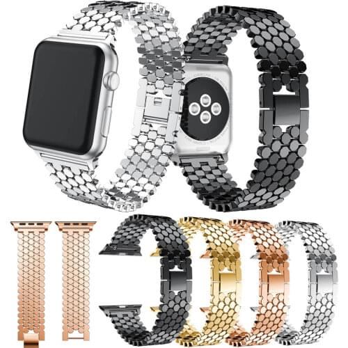 2020 New Fashion Chain Watch Strap for iWatch Metal Fish Scale Stainless Steel Apple Watch Band 38mm 40mm 42mm 44mm