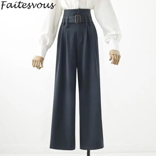 Gray Suit Pants Women New High Waist Trousers Office Ladies Loose Drape Casual Pants Autumn Summer 2021 New