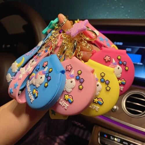 Cartoon Silicone Unicorn Key Chain Creative Portable Mirror Girls Key Chain Accessories Car Pendant Friends Lovers Gifts