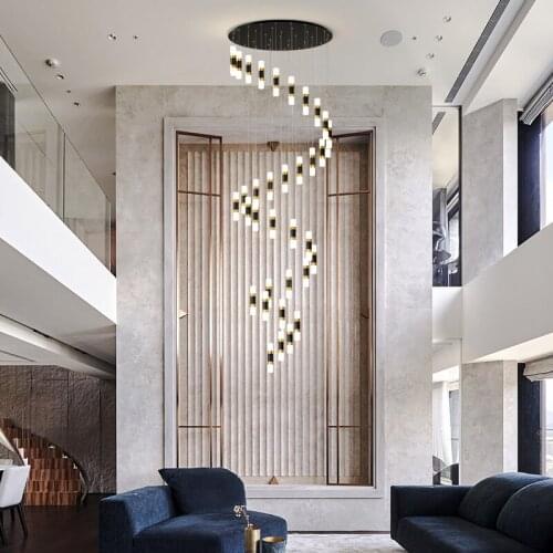 Led staircase revolving chandelier minimalist style hotel apartment lighting Nordic duplex villa lighting