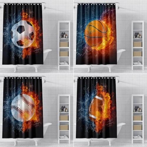 Fire Ball Basketball Pattern Bathroom Curtains Boy Bathroom Shower Curtain Waterproof Mildew Proof Shower Curtains For Bathroom