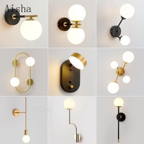 Nordic Wall Lights Iron Art Led Wall Lamps Bedside Lamps Glass Ball Simple for Living Room Bedroom Aisle Bathroom Mirror Sconces