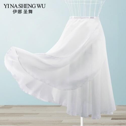 2018 Women Chiffon Dance Skirt Ballet Tutu Gymnastics Ballet Skirt Ladies Girls Double-Layers Double Color Dance Practice Skirt