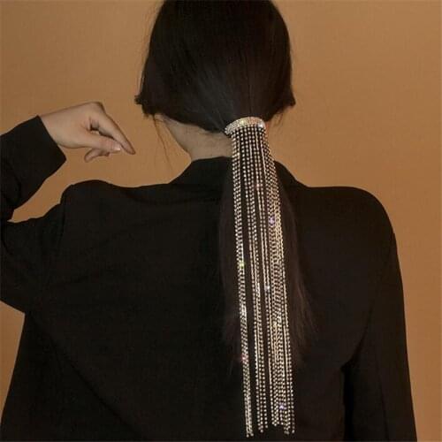 FYUAN Shiny Full Rhinestone Hairpins for Women Long Tassel Crystal Hair Accessories Wedding Bride Jewelry