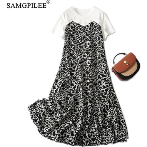 Summer Clothes For Woman 2021 New Korean Style Trumpet Mermaid Mid-calf Length Stitching Chiffon Print Thin Black Dress Women