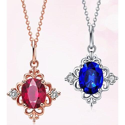 VINTAGE ROYAL RED BLUECRYSTAL RUBY GEMSTONES DIAMONDS GEMSTONES PENDANT NECKLACES FOR WOMEN ROSE GOLD COLOR CHOKER JEWELRY GIFTS