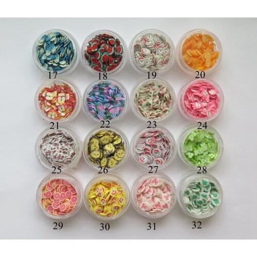 1Jar Cut Polymer Clay Slices Nail Art Non-adhesive Sticker Watermelon Flower Apple Santa Cat Christmas