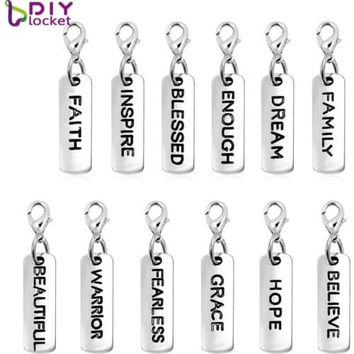20pcs Silver Color Charm Pendants Letter Tag Charm with Lobster Clasp DIY charms for jewelry making Bracelets&floating necklace