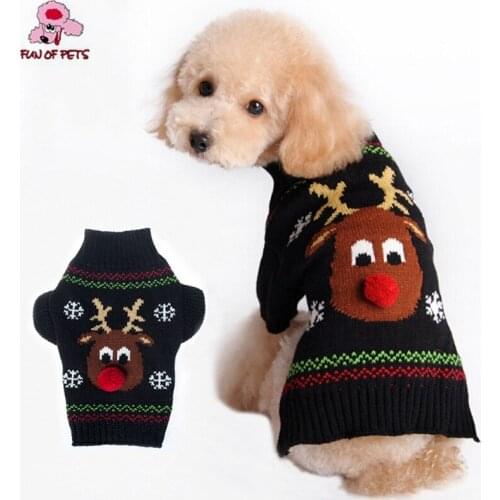 2017 Autumn and Winter Christmas Red Nose Reindeer Black Animals Dog Sweater Dog Clothes for Pet Dogs