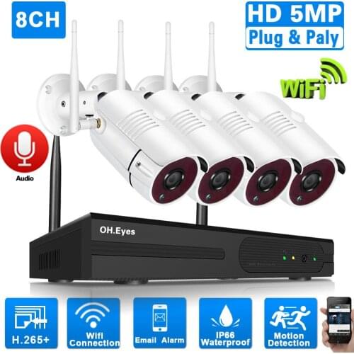 4 Channel 5MP Wifi NVR Kit H.265 IP Security Camera System Wireless Outdoor CCTV Wifi Video Surveillance Camera System Kit 8ch