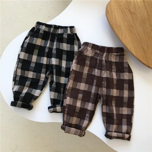 Spring Summer Kids Casual Trousers Cotton Plaid Children Harem Pants Pure Cotton Baby Boys Girls Pants Clothes Boy Pants