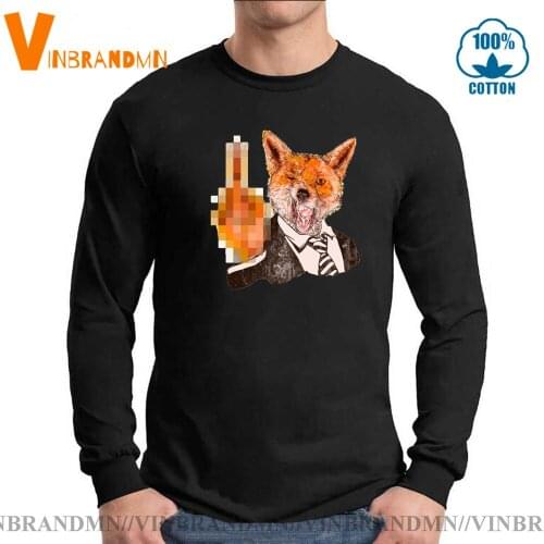 Men Retro Long Sleeve O-neck Cotton Custom Tee shirt Vintage mens Funny T-shirt for male Black Humor Fox You T shirts
