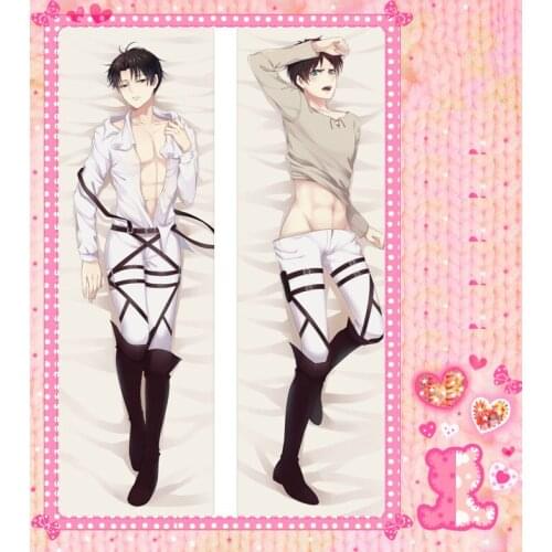 Anime Cartoon Attack On Titan Shingeki No Kyojin Double-Sided Bolster Hugging Pillow Case Cover Peach Skin 2 Way No.3124