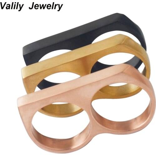 EdgLifU Two Finger Ring For Men Stainless steel Gold/Black Color Rings Matte Punk Party Statement Men Ring Anel masculino