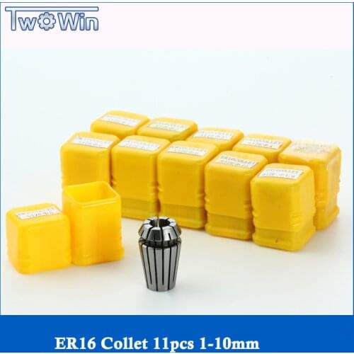 ER16 collet set 11 pcs from 1 mm to 10mm ER16 collet chuck for CNC milling lathe tool and spindle motor