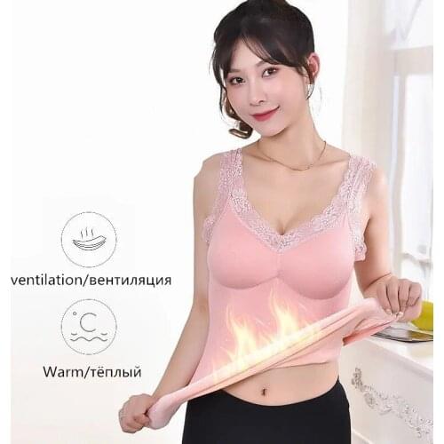 Womens Flannel Lace Bra Vest thermal Plush underwear V-Neck thick Warm Elastic 2020 Winter Lingerie Women Clothing