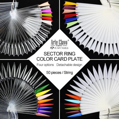 Arte Clavo 50pcs/set 4 Colors Fan Shaped Nail Art False Polish Gel Color Practice Display Tips Stick Salon Bar Manicure Tool