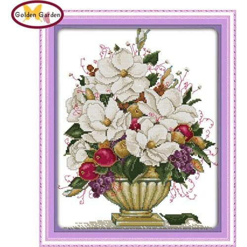 GG The Beautiful Vase Flower Style Joy Sunday DIY Needlework Embroidery Kit Handcraft Christmas Cross Stitch Sets for Home Decor