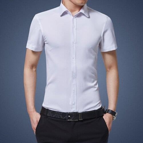 Classic MenS Solid Color Slim-Fit Short-Sleeved Shirt 2021 Summer Business Casual Thin Large Size Loose Shirt Male Brand Tops
