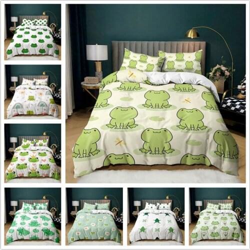 Animal Frogs Duvet Cover Set Queen Soft Lightweight Polyester Microfiber Cartoon Frog Pattern Bedding Set for Kids Boys Girls