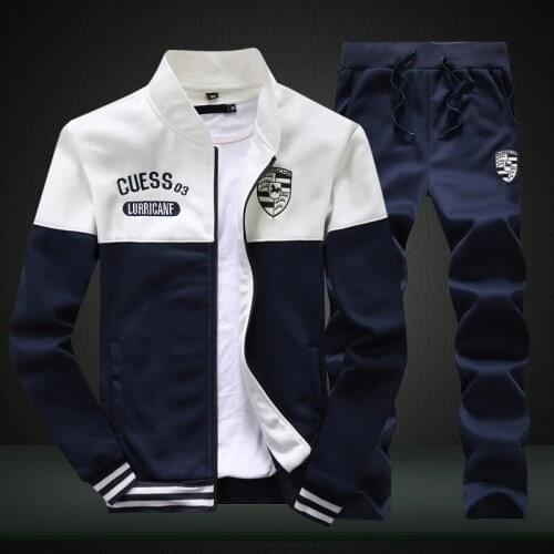 Autumn and Spring Casual Sportswear Mens Sets New Mens Thin Sports Suit Sweatshirt +Sweatpants Slim Tracksuit Mens 2PC Set