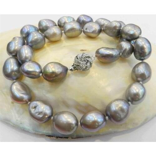 LARGE 10-11MM SILVER GRAY REAL BAROQUE CULTURED PEARL NECKLACE