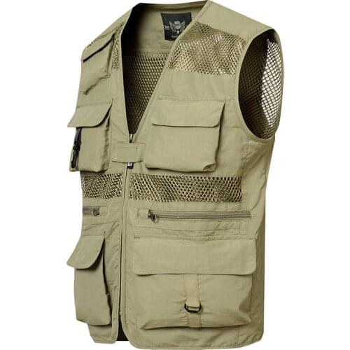 Summer Mesh Vest Men Military Multi-pockets Outdoor Casual Mens Vests Photography Fishing Sports Waistcoat Back Detachable Vest