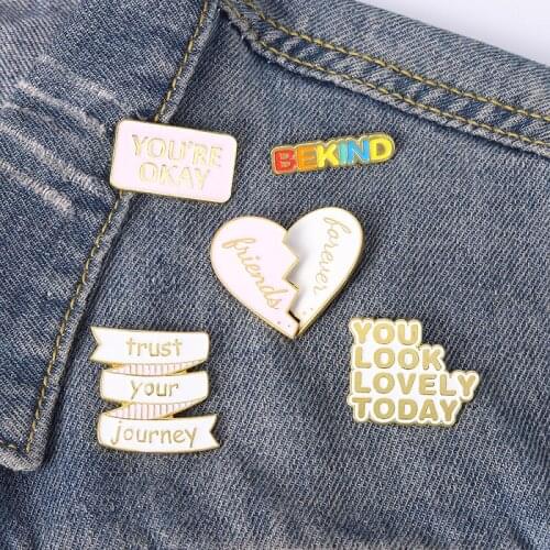 Lovely Today Cute Banner Enamel Pins Custom Wholesale Slogan Phrase Brooch Lapel Pin Badge Cartoon Jewelry Gift for Kids Friends