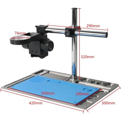 Multifunction Aluminum Alloy Lab Industrial Stereo Microscope Video Camera Adjustable Stand + 50mm 76mm Ring Holder