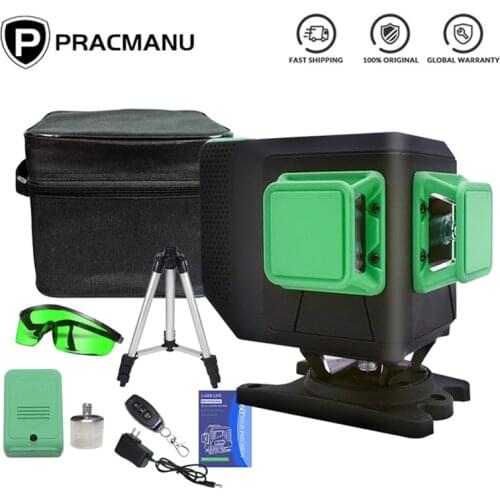 12 Lines laser Multifunctional 3D Cross Line Laser Level Green Beam Line With Remote Control & Li-ion Battery for Tiles Floor