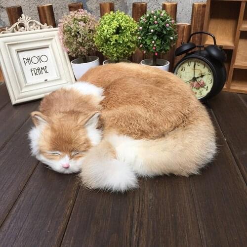 Simulation animal sleeping cat model decoration home plush toy doll creative birthday gift 29X31X10cm Fur+Plastic Mold DY80048