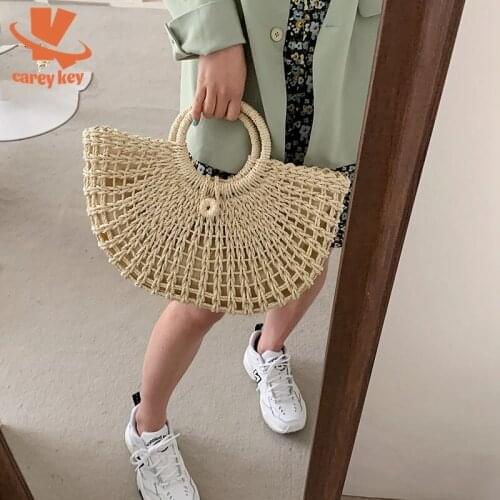CAREY KEY Fashion Straw Bag Summer New Style Hand-Woven Hollow Moon Rattan Bag Handbag Casual Travel Beach Bag