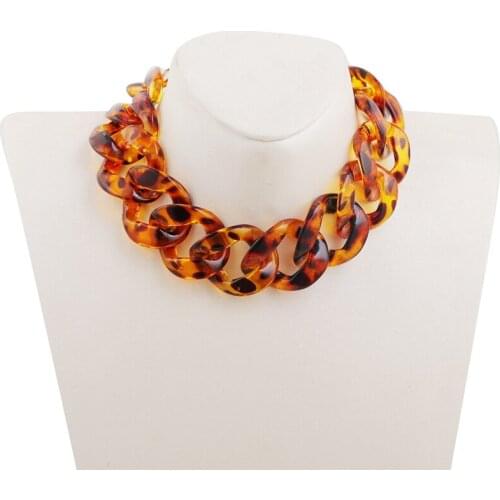 Fashion Acrylic Leopard Chain Necklace Bohemian Chunky for Women