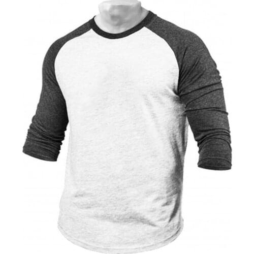Muscleguys Fitness T-Shirt Men 2020 Autumn Seven quarter Sleeve O-Neck T Shirt Mens Clothing Fashion Patchwork Cotton Tee Tops
