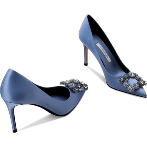 2021 spring new pointed toe stilettos sexy shallow mouth all-match rhinestone ladies single shoe dress large size wedding shoes