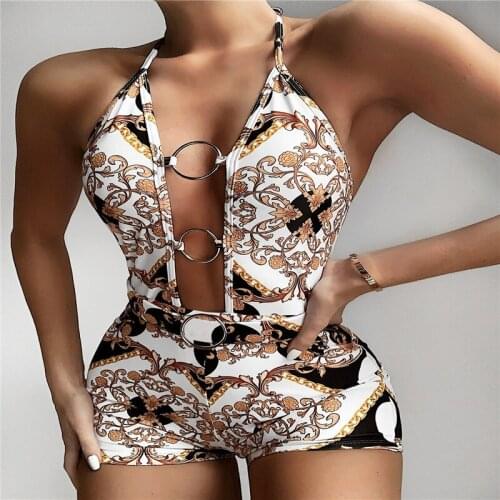 New Women Sexy One piece set bikini Swimwear Printed Hollow Sling Bandage Swimsuit plus size conservative Sexy Bikini Swimsuits