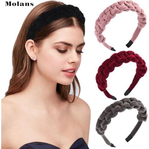 MOLANS Wide Solid Color Hair Hoop Ladies Knot Woven Decorative Fashion Headband Plush Soft Decorative Hair Accessories