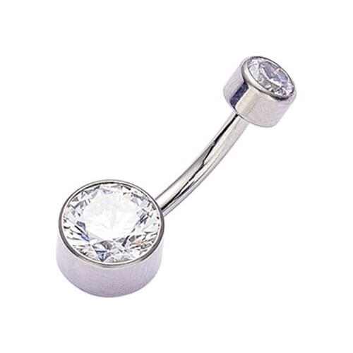 Hand Polished Titanium Internally Threaded Clear CZ Stone Belly Ring Navel Piercing