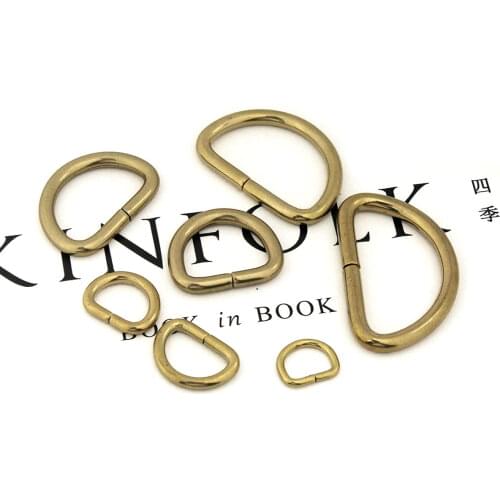 2pcs Solid Brass D Rings Buckles For Bag Strap Belt Purse Webbing Dog Collar 10-38mm Inner Width Leather Craft DIY Accessories