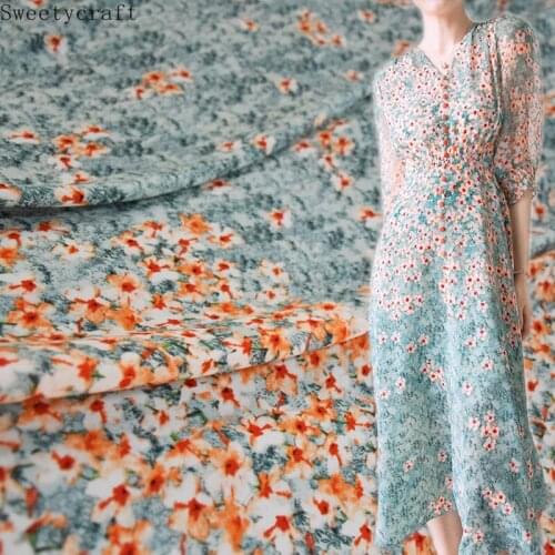 Floral printed Silk Crepe Chiffon Fabric DIY Sewing Spring Summer Fashion Shirt Skirt Dress Womens Fabric Material