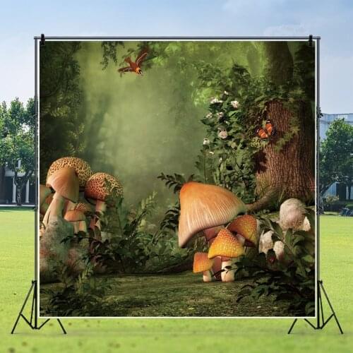Fairytale Forest Mushroom Tree Butterfly Baby Portrait Photography Backdrop Photographic Backgrounds Photozone For Photo Studio