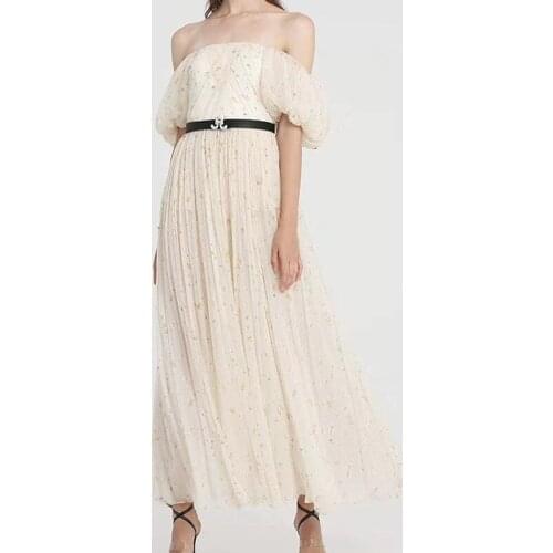 Vestidos Mujer Summer Vintage Floral Print Long Dress Runway Women Sexy Slash Neck Off Shoulder Sleeve Vacation Party Dresses